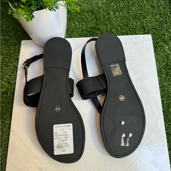 TORY BURCH BENTON 2 FLAT THONG
SANDAL black Calf Leather Sz 9.5 women Gold Logo - Picture 7 of 9